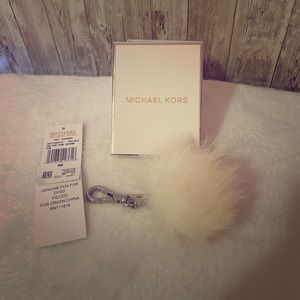 Michael Kors optic white pom keychain bag charm